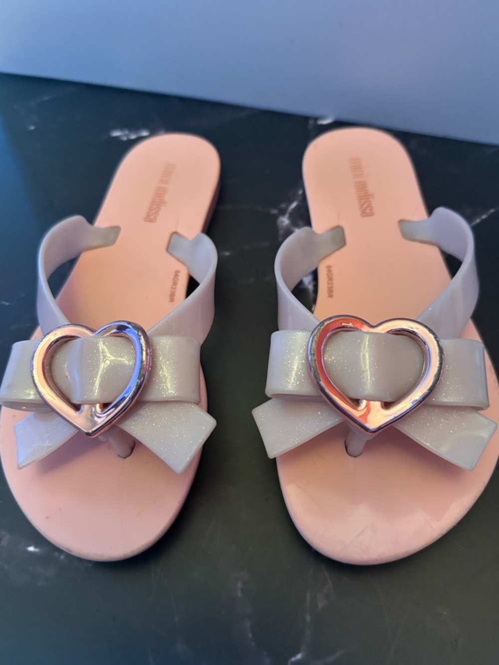 Mini Melissa Pink Heart Bow Sandals
